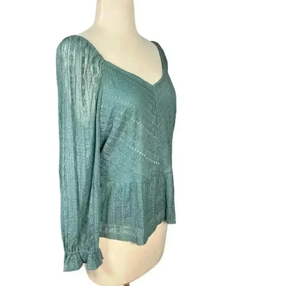 LC Lauren Conrad Puff Sleeve Lace Peplum Blouse NWOT Size XXL Huxley Blue - Picture 8 of 14